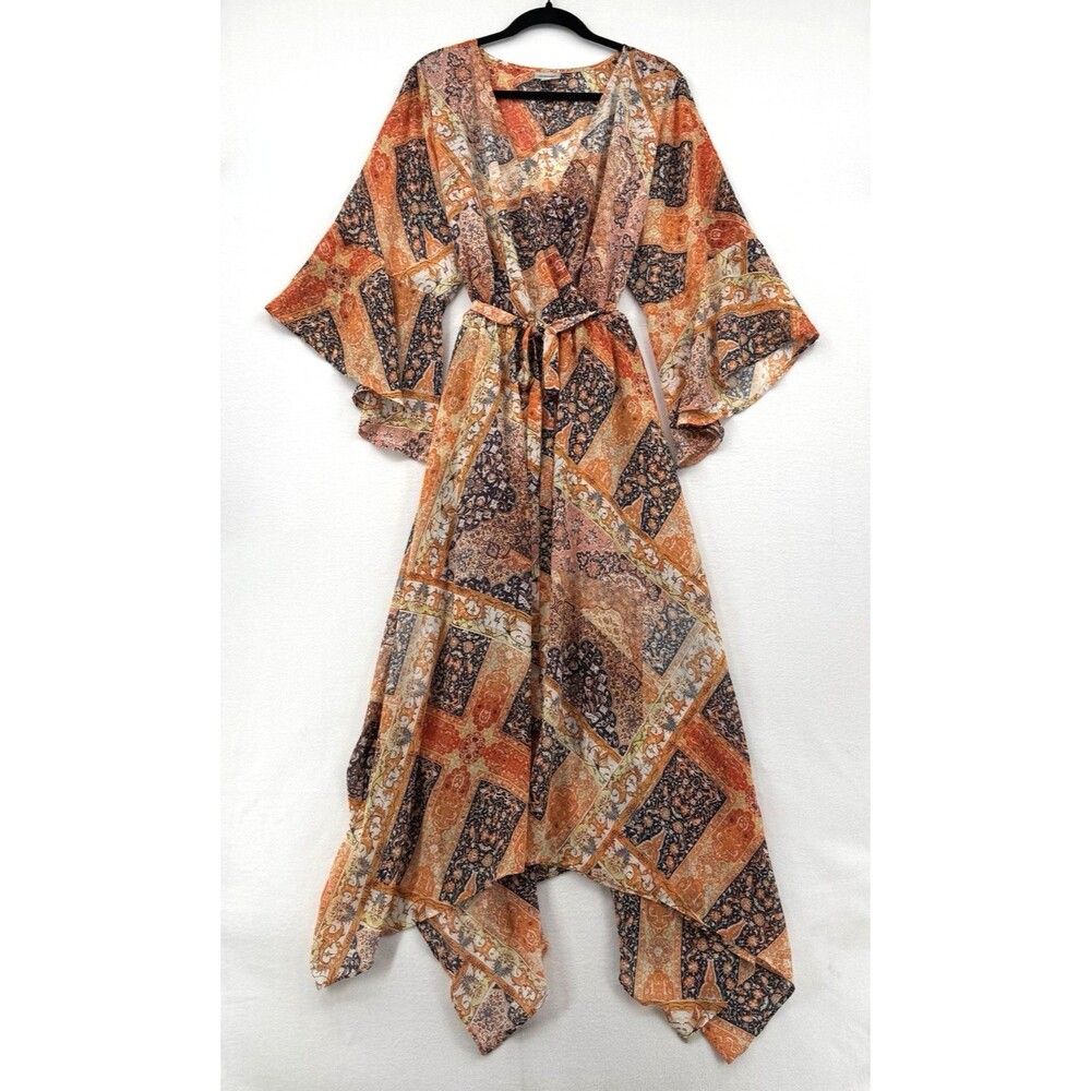 Avenue Boho Patchwork Kimono Sleeve Handkerchief Hem Festival Dress Size 22